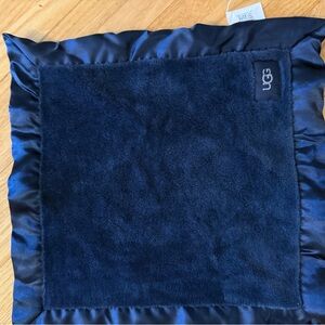 UGG Baby Blanket Plush Satin Trim Soft Security Lovey Dark Blue 14x14
